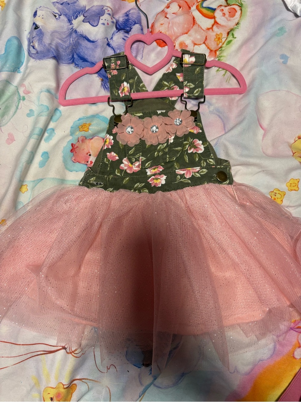 Girls Floral Green and Pink Tutu Dress Overall